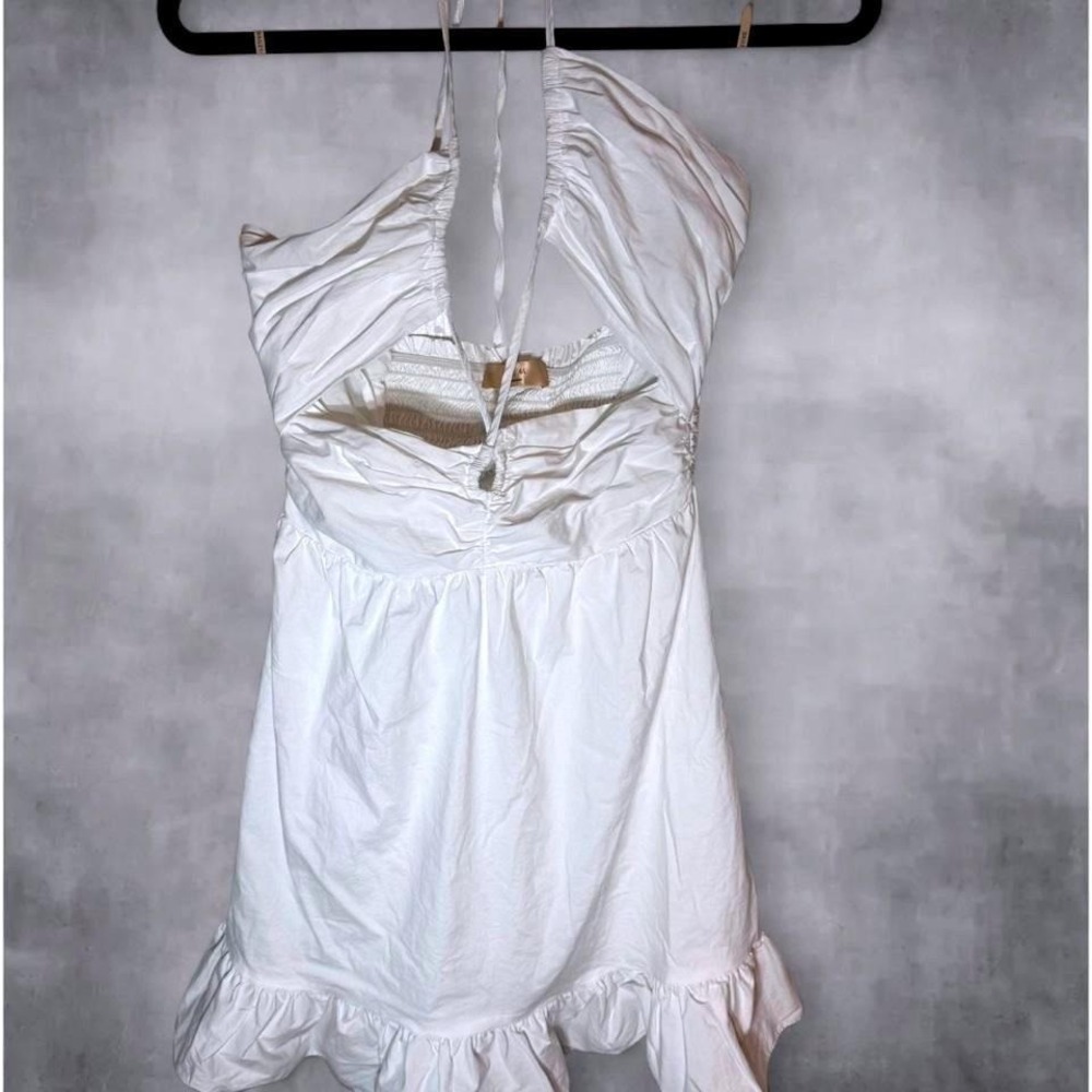 Bailey 44 White Halter Mini Dress Asymmetrical Ruffle Hem Smocked Back Small